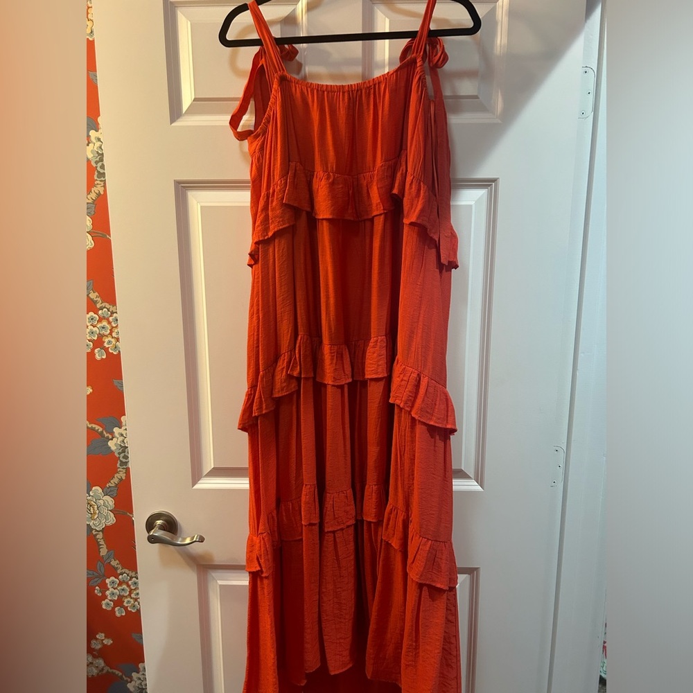 Flying Tomato Orange Tiered Maxi Dress